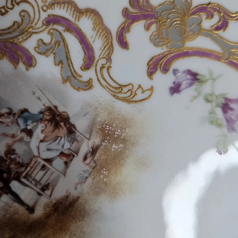 Antique Limoges France AK CD Courting Scene Gold Gilt Scalloped Rim Plates 8.5